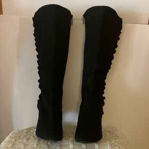 Covington Womens Frilly Knee High Faux Suede Rufled Calf Sz 7 1/2 Black Boots